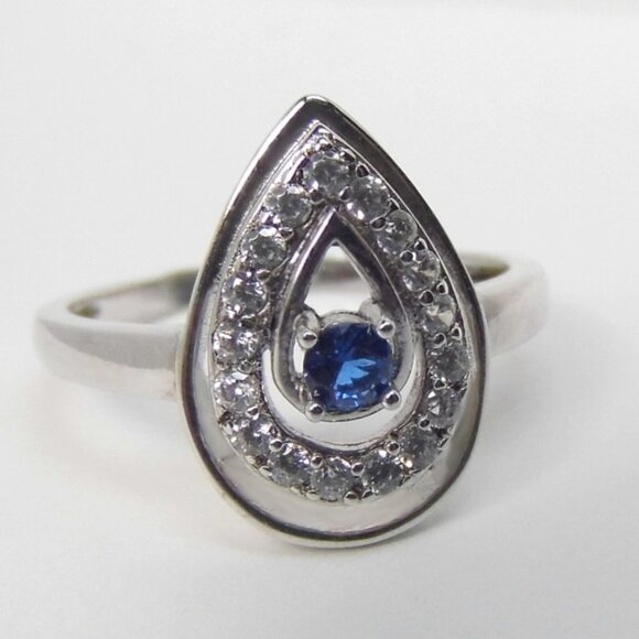 Pear Halo Engagement Simulated SAPPHIRE Silver - Picture 7 of 7